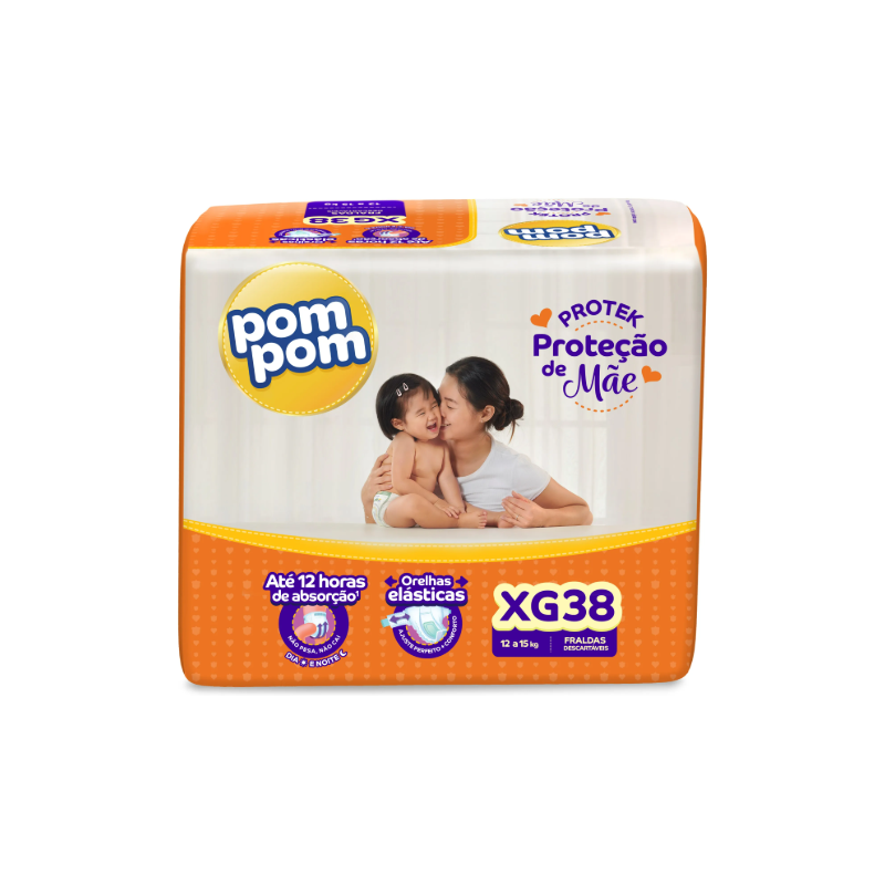 FRALDA POM POM PROTEK 12H DERMA MEGA XG COM 38UN