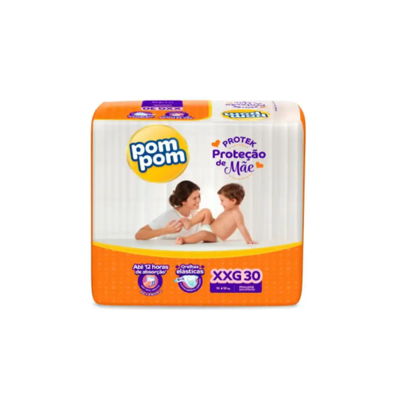 FRALDA POM POM PROTEK 12H DERMA MEGA XXG 30 UNIDADES