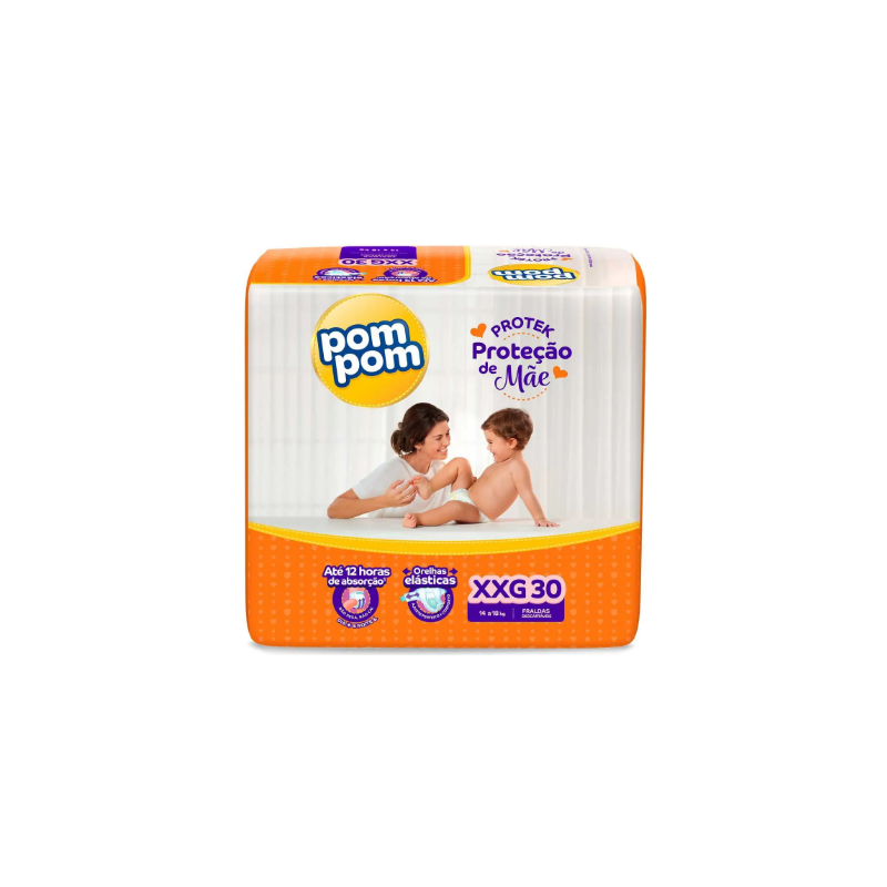 FRALDA POM POM PROTEK BABY MEGA XXG COM 30 UNIDADES
