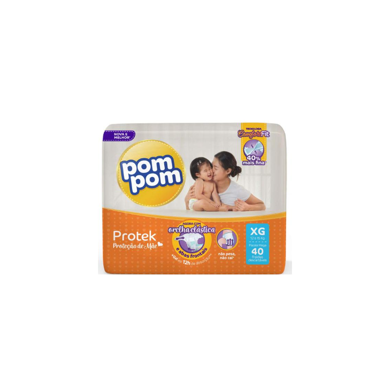 FRALDA POM POM PROTEK BABY MEGA XG COM 40 UNIDADES