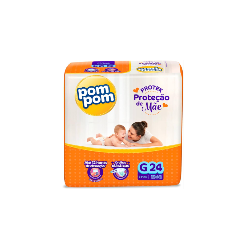 FRALDA POM POM PROTEK DERMA JUMBO G COM 24 UNIDADES
