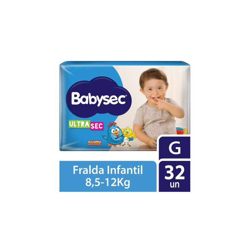 FRALDA BABYSEC ULTRA MEGA TAM G COM 32 GALINHA PINTADINHA