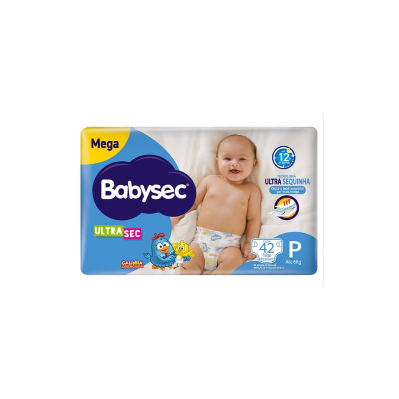 FRALDA BABYSEC ULTRA MEGA TAM P COM 50 GALINHA PINTADINHA