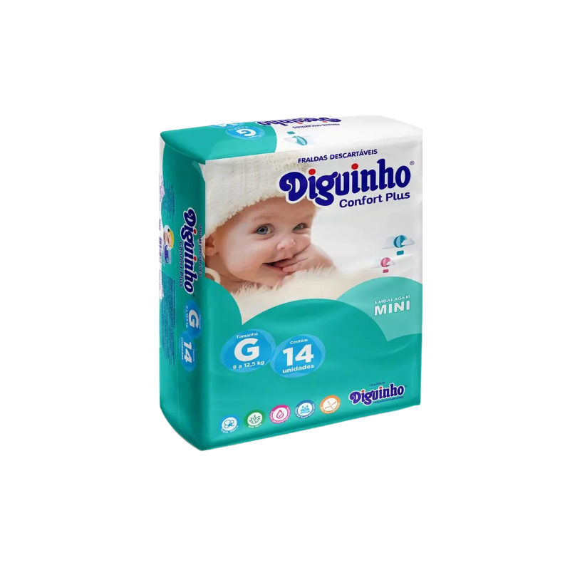 FRALDA DIGUINHO CONFORT PLUS MINI G COM 14 UNIDADES