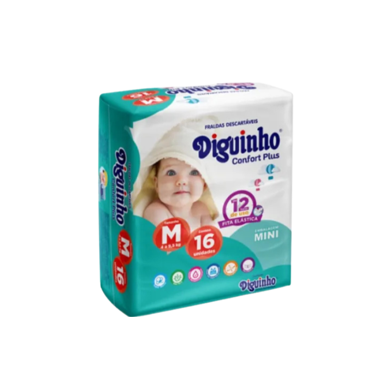 FRALDA DIGUINHO CONFORT PLUS MINI M COM 16 UNIDADES