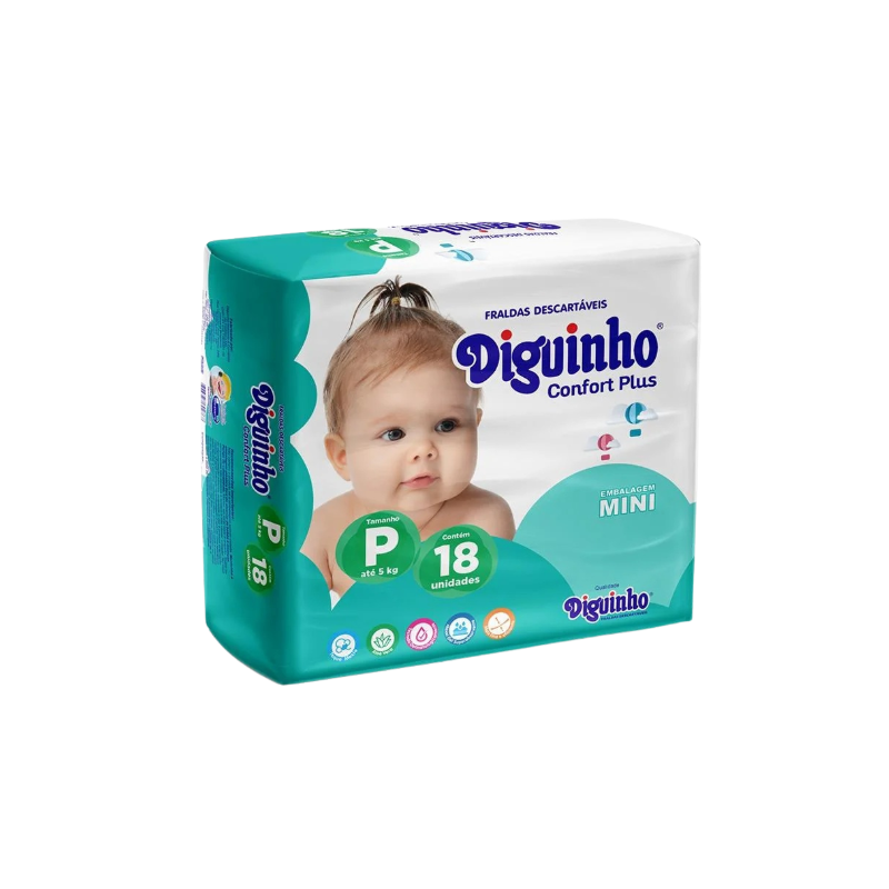 FRALDA DIGUINHO CONFORT PLUS MINI P COM 18 UNIDADES