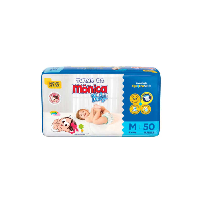 FRALDA TURMA DA MONICA MEGA TAMANHO M COM 50 UNIDADES