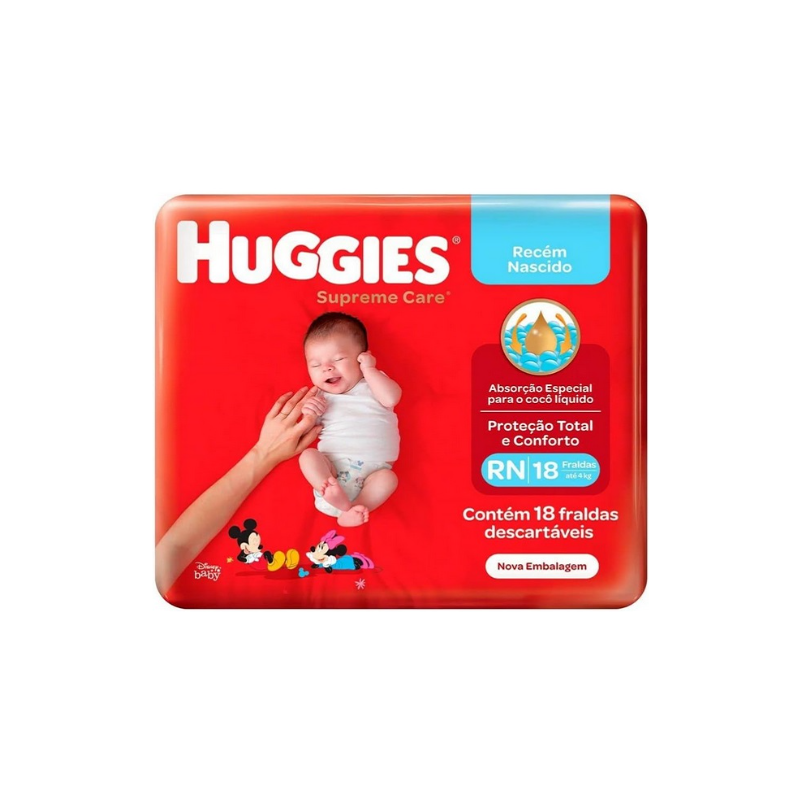 FRALDA HUGGIES SUPREME CARE JUMBO RN COM 18 UNIDADES