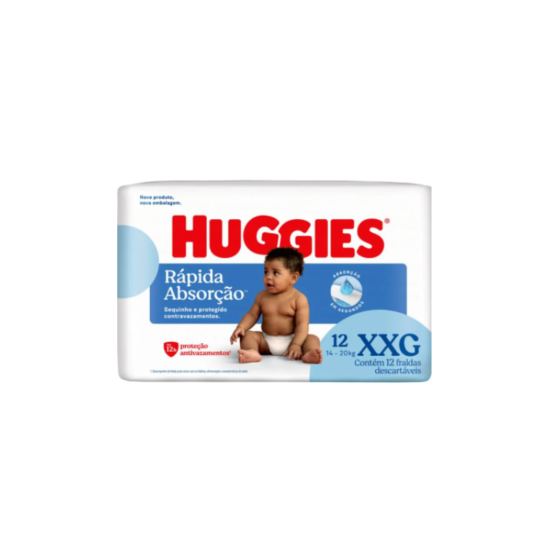 FRALDA HUGGIES TRIPLA PROTEÇÃO JUMBINHO XXG COM 12 UNIDADES