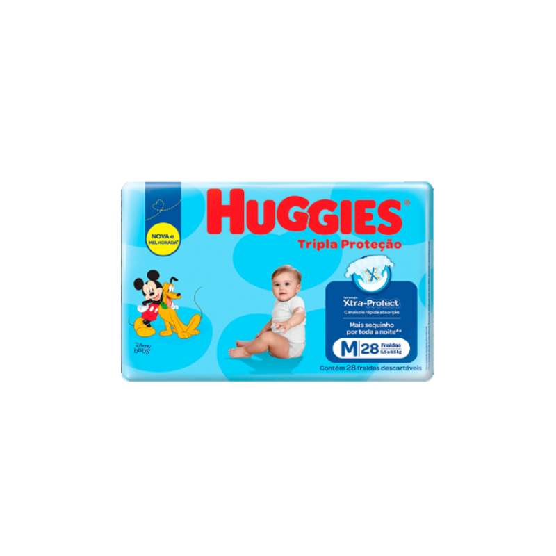 FRALDA HUGGIES TRIPLA PROTEÇÃO JUMBO M COM 28 UNIDADES