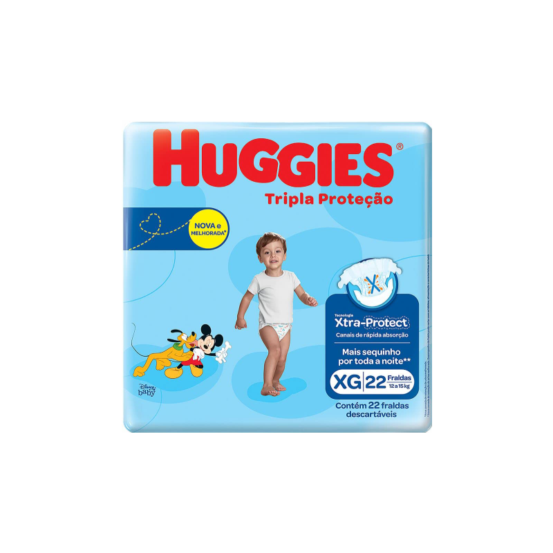 FRALDA HUGGIES TRIPLA PROTEÇÃO JUMBO XG COM 22 UNIDADES