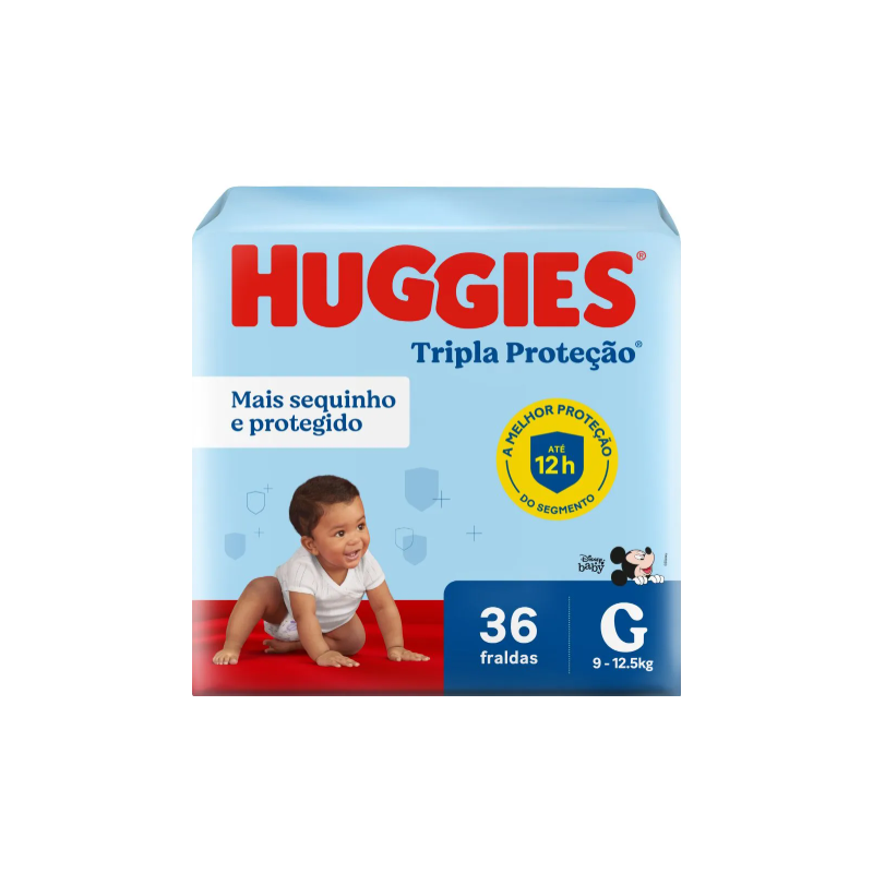 FRALDA HUGGIES TRIPLA PROTEÇÃO MEGA G COM 36 UNIDADES