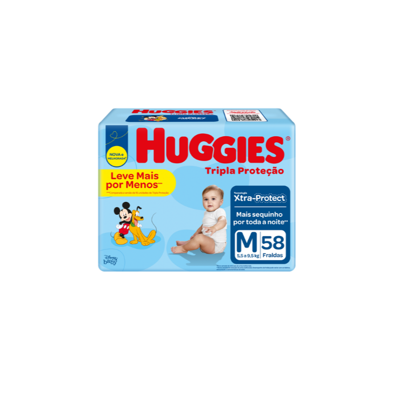 FRALDA HUGGIES TRIPLA PROTEÇÃO MEGA+ M 58 UNIDADES