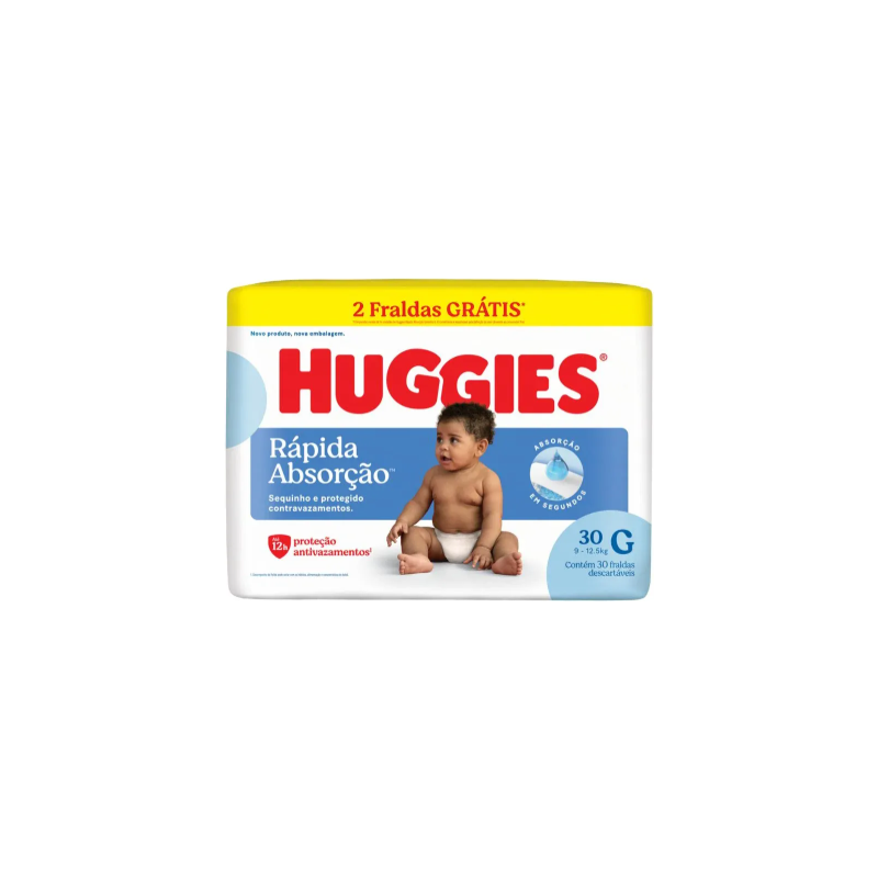 FRALDA HUGGIES TRIPLA PROTEÇÃO MEGUINHA G COM 30 UNIDADES