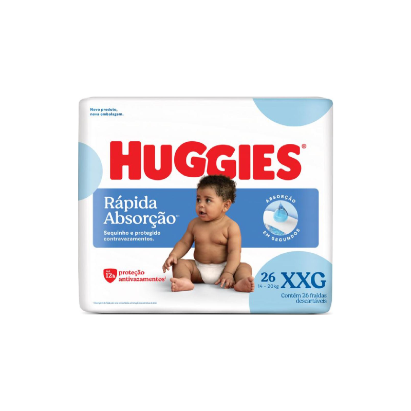 FRALDA  HUGGIES TRIPLA PROTEÇÃO MEGUINHA XXG COM 26 UNIDADES