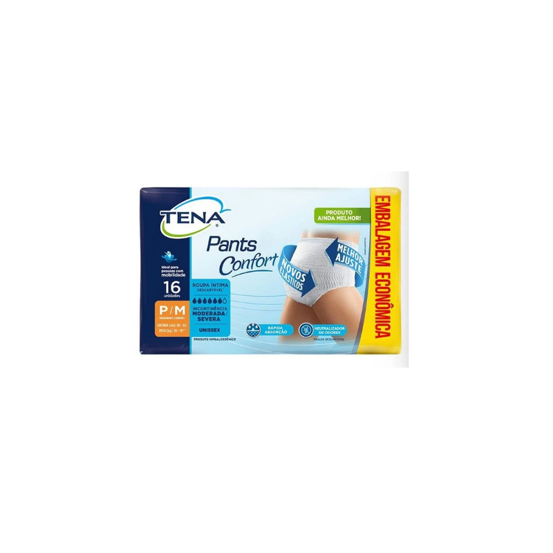 FRALDA GERIATRICA  TENA PANTS CONFORT P/M COM 16 UNIDADES