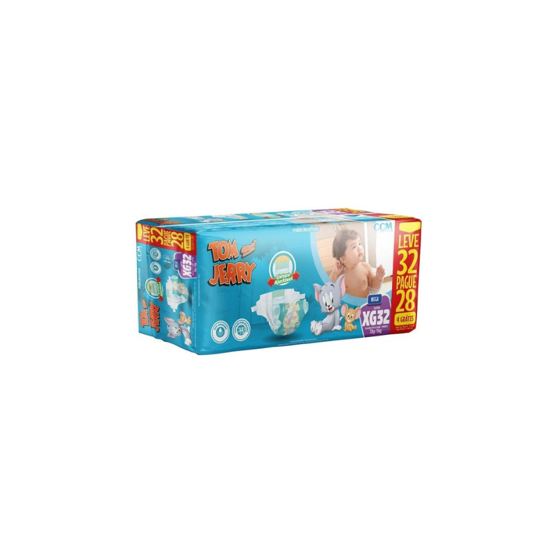 FRALDA INFANTIL TOM E JERRY MEGA XG COM 32 UNIDADES
