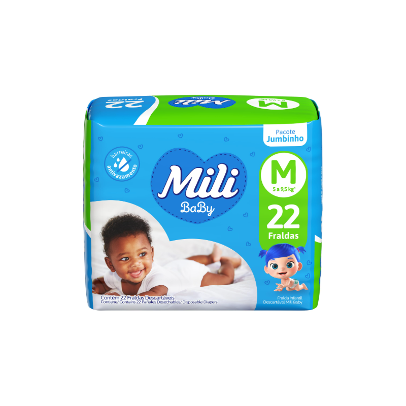 FRALDA MILI ULTRA SECA JUMBINHO M COM 22 UNIDADES