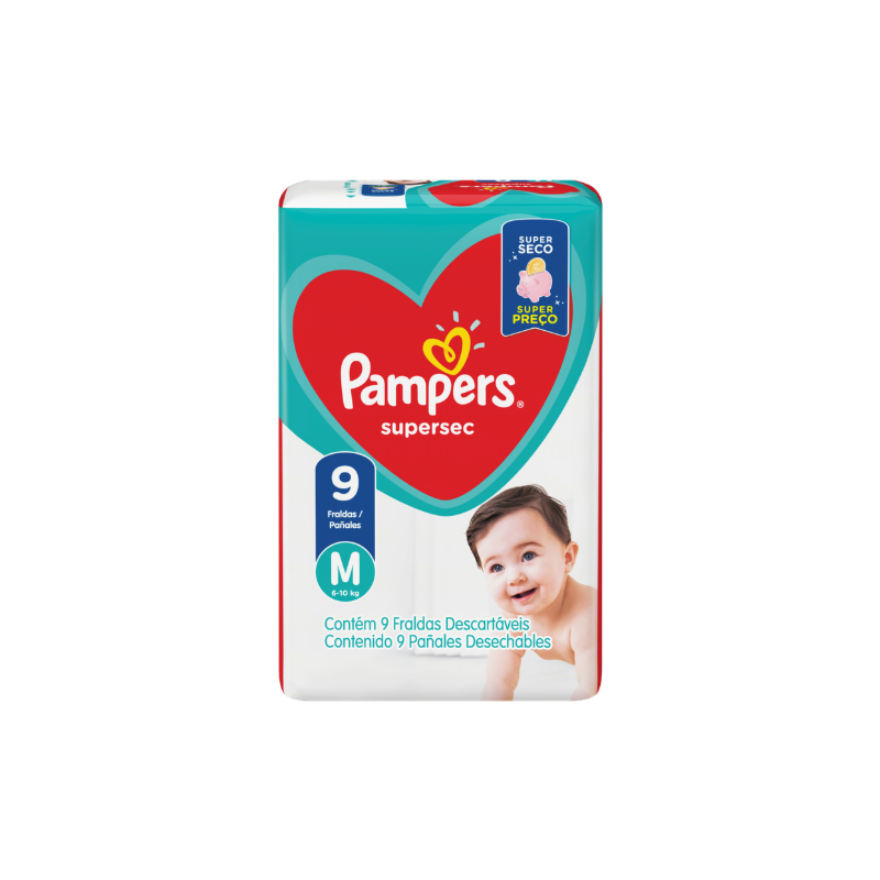 FRALDA PAMPERS SUPERSEC M COM 9 UNIDADES 