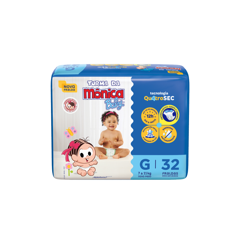 FRALDA TURMA DA MÔNICA BABY G COM 32 UNIDADES
