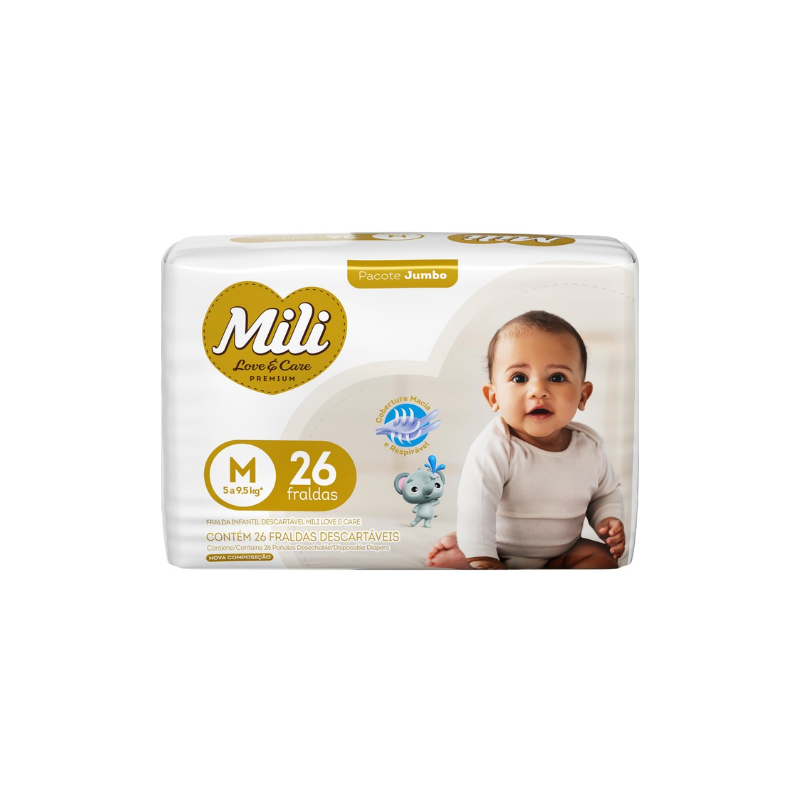 FRALDA LOVECARE JUMBO M COM 26 UNIDADES
