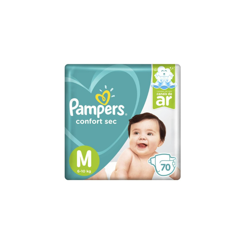 FRALDA PAMPERS CONFORT SEC BAG M COM 70 UNIDADES