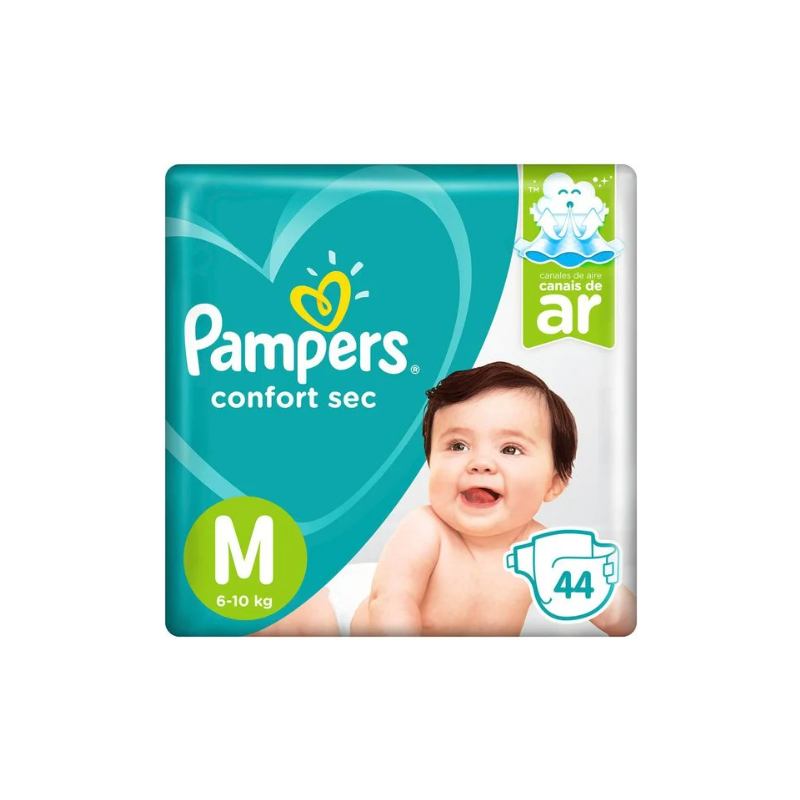 FRALDA PAMPERS CONFORT SEC M COM 44 UNIDADES