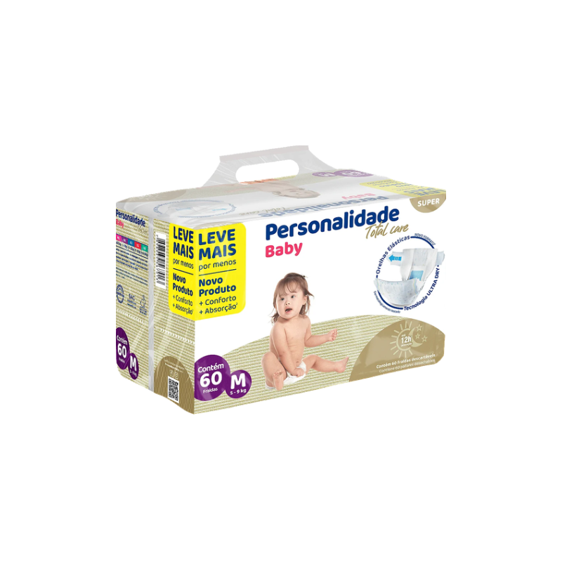 FRALDA PERSONALIDADE BABY TOTAL CARE M COM 60 UNIDADES