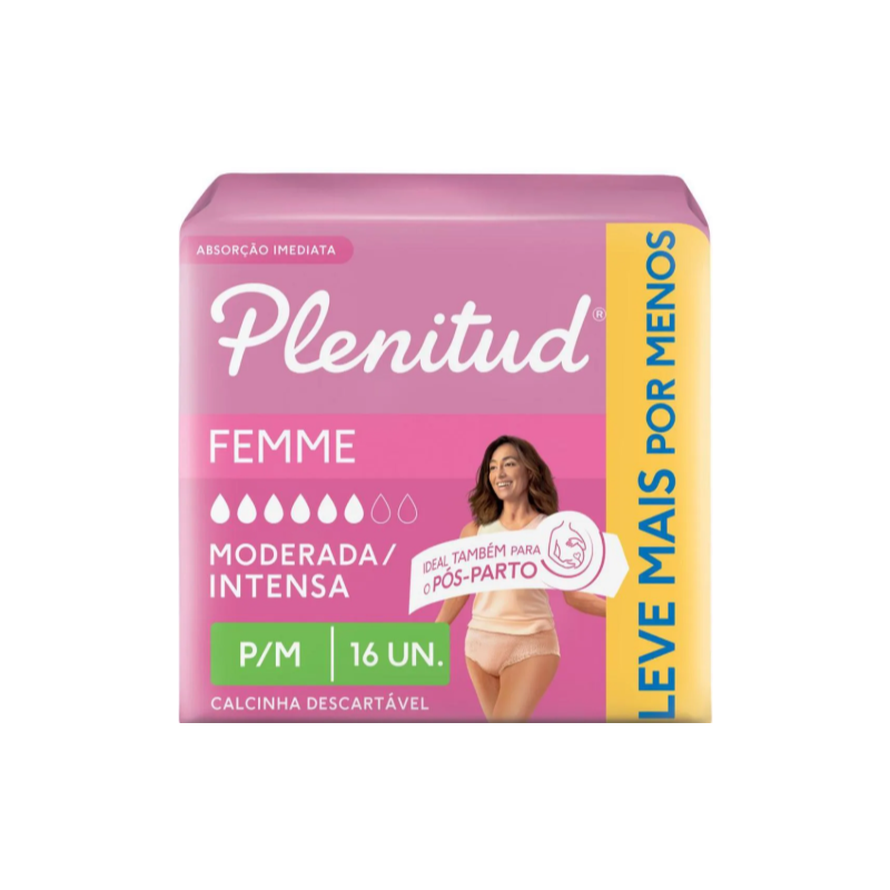 ROUPA INTIMA PLENITUD FEMME FEMININA P/M COM 16 UNIDADES 
