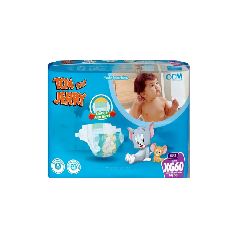 FRALDA TOM E JERRY XG COM 60 UNIDADES