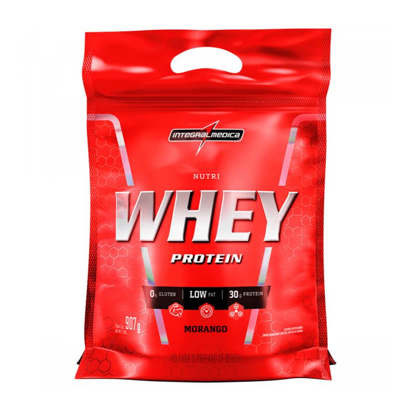 NUTRI WHEY PROTEIN INTEGRALMEDICA MORANGO SACHE COM 907G