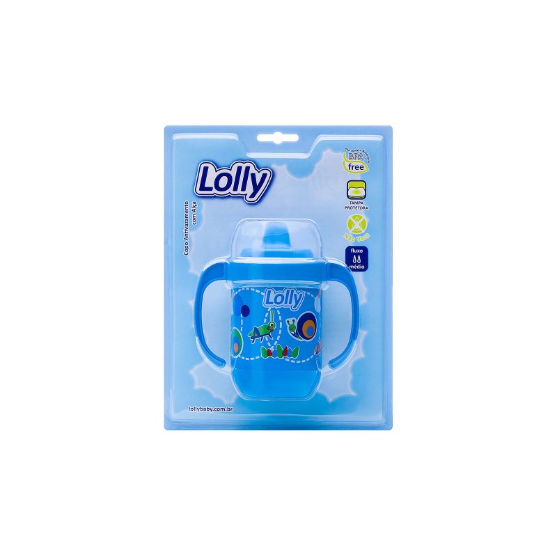 COPO LOLLY ANTIVAZAMENTO COM ALÇA AZUL  250ML 
