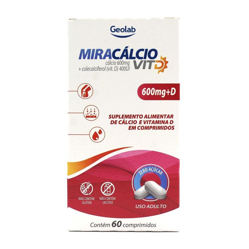 MIRACALCIO VIT D 600MG+400UI COM 60 COMPRIMIDOS GEOLAB 