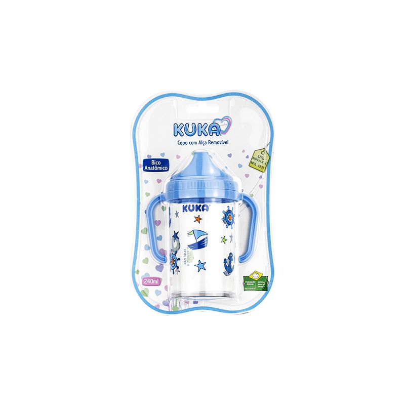 COPO KUKA INFANTIL COM ALÇA E BICO ANATÔMICO AZUL 240ML 