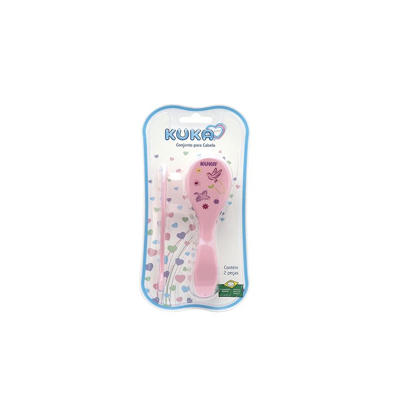 KIT ESCOVA E PENTE PARA BEBE KUKA ROSA 
