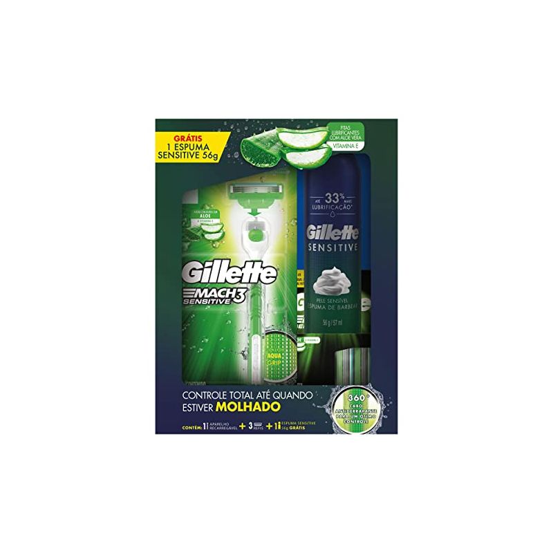 KIT APARELHO MACH3 SENSITE 3 CARTURCHO +ESPUMA 56 G