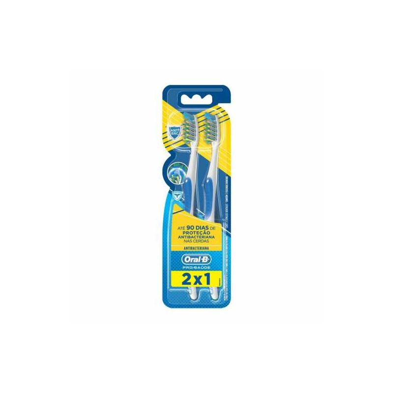 ESCOVA DENTAL ORAL-B PRO-SAÚDE ANTIBACTERIANA COM 2 UNIDADES