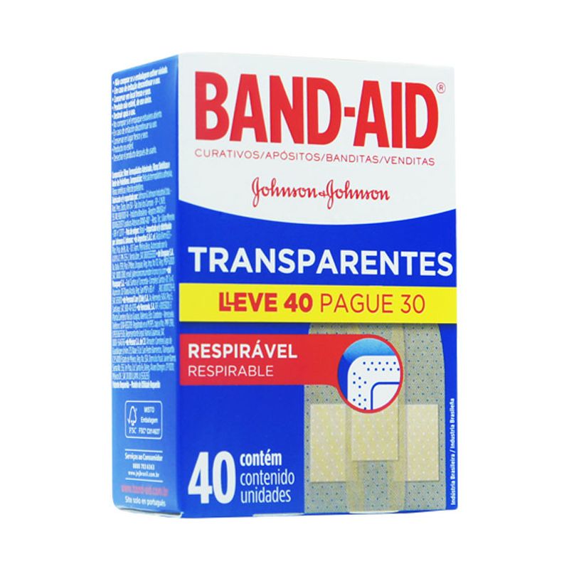 BAND AID TRANSPARENTE LEVE 40 PAGUE 30 CX C/40