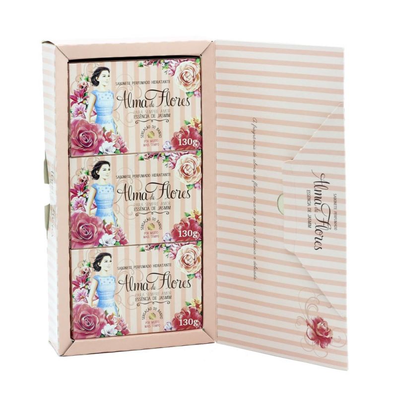 KIT SABONETE EM BARRA ALMA FLORES JASMIM COM 3 UNIDADES 130G