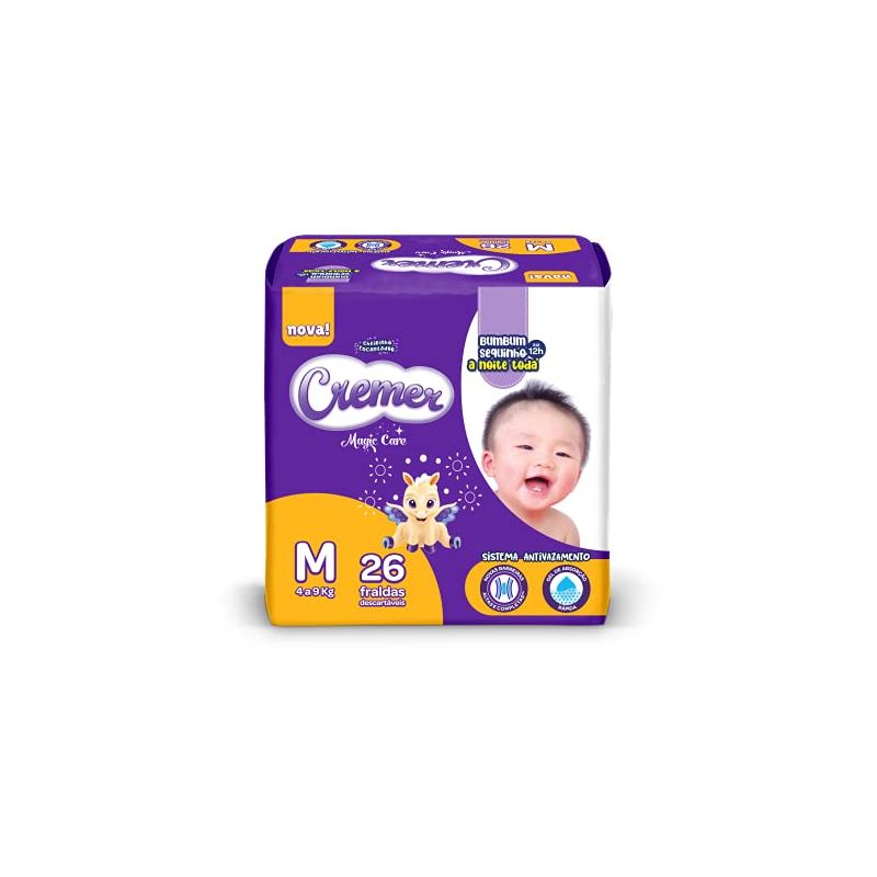 FRALDA CREMER MAGIC CARE TAMANHO M COM 26 UNIDADES 