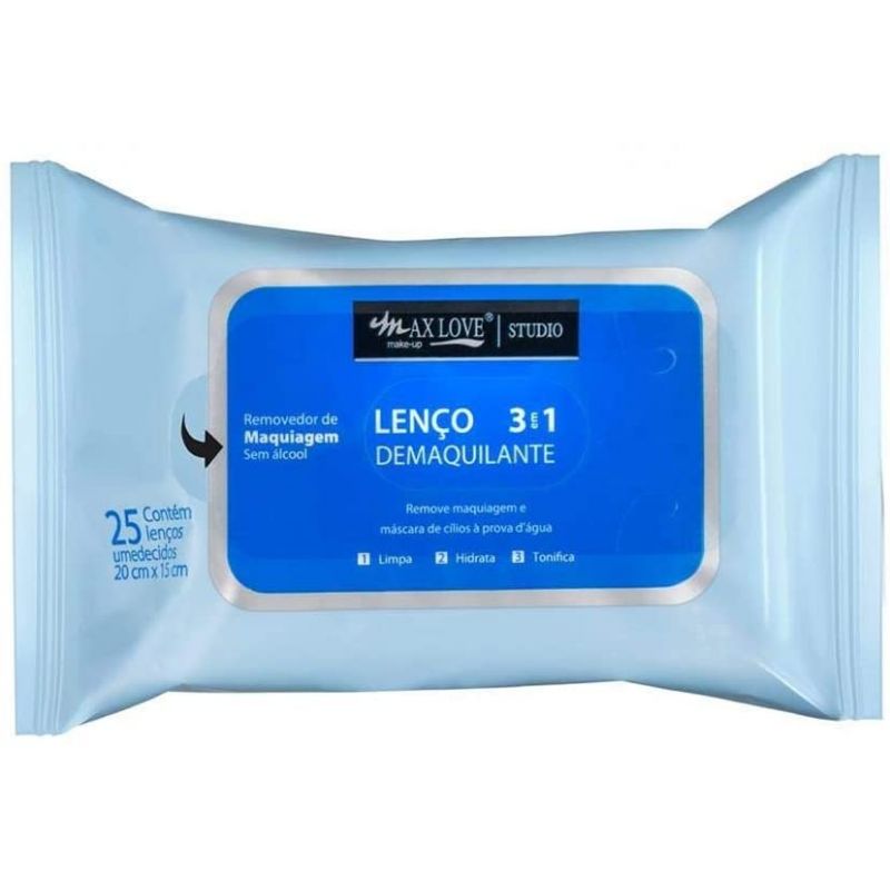 LENÇO DEMAQUILANTE MAX LOVE 3 EM 1 COM 25 LENÇOS