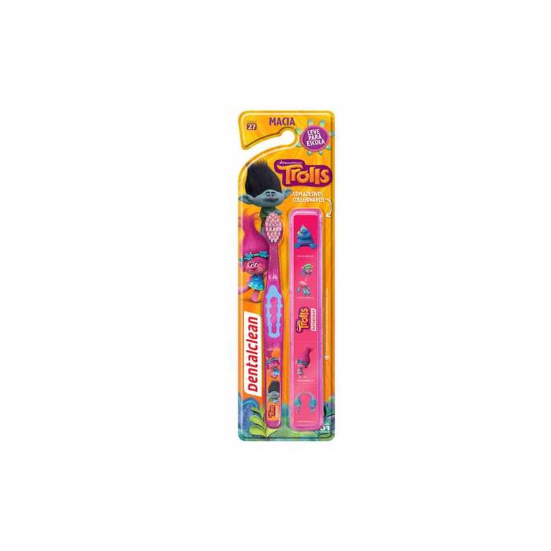 ESCOVA DENTAL INFANTIL DENTALCLEAN TROLLS COM CAPA