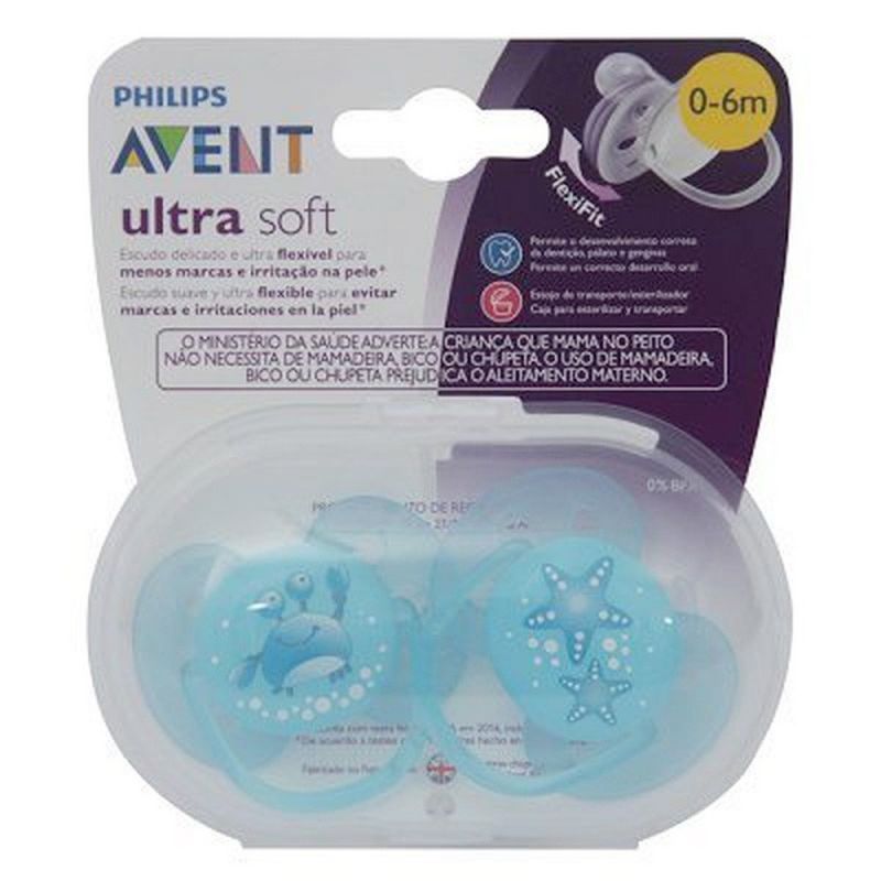 CHUPETA AVENT ULTRA SOFT DECORADA 0-6 MESES AZUL 2 UND