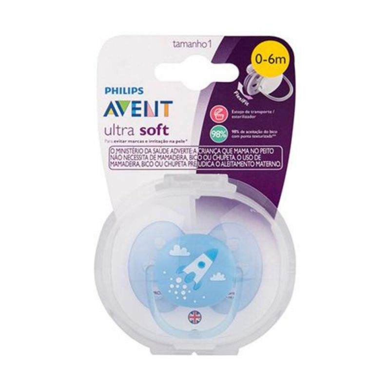 CHUPETA AVENT ULTRA SOFT DECORADA 0-6 MESES AZUL 