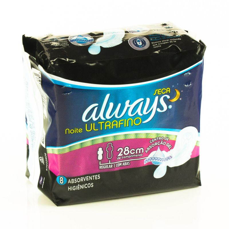 ABSORVENTE ALWAYS ULTRAFINO NOTURNO COM ABAS 8 UNIDADES