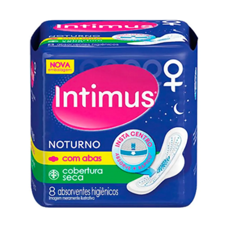ABSORVENTE INTIMUS NOTURNO SECO COM ABAS COM 8 UNIDADES