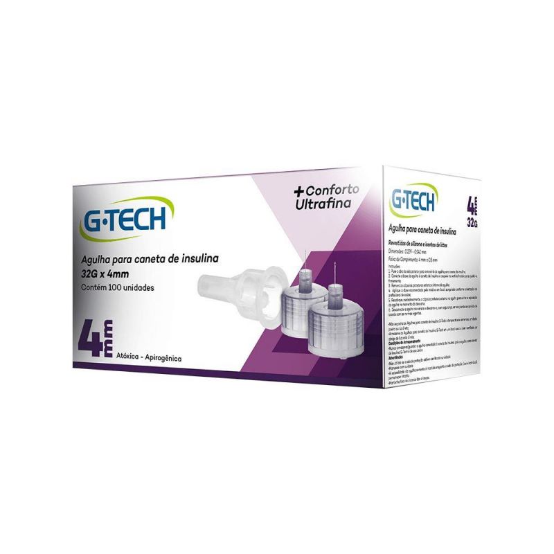 AGULHA PARA CANETA INSULINA 4MM -32- COM 100 UNIDADES G-TECH