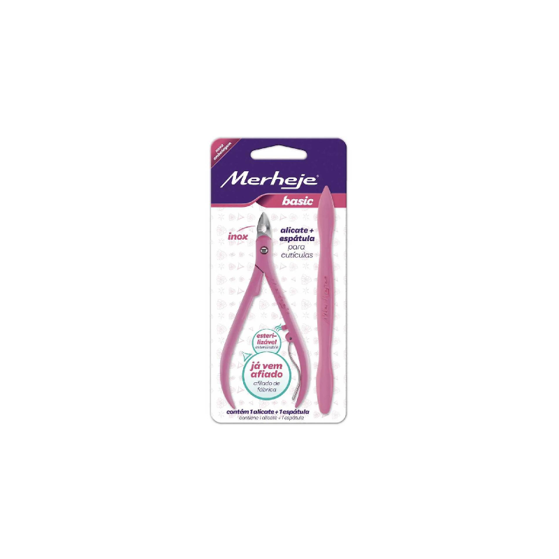 ALICATE PARA CUTICULAS BASIC MIX COM ESPATULA MERHEJE 