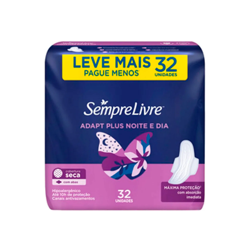 ABSORVENTE SEMPRE LIVRE ADAPT NOITE/DIA SECA ABAS COM 32 UNI
