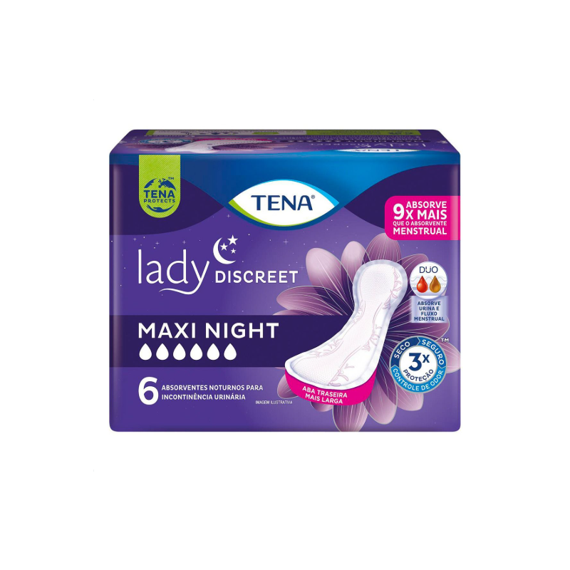 ABSORVENTE TENA LADY DISCREET MAXI NIGHT COM 6 UNIDADES